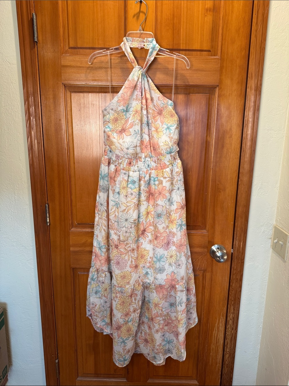 NWT Maurices Pastel Chiffon Floral Halter Midi Dress Size S
